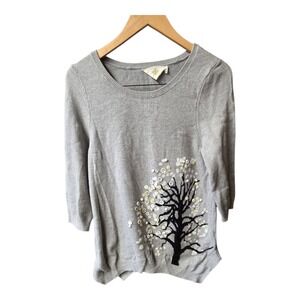 Anthropologie HWR Sweater Wool Blend Tree Button Embellishment Wool M/P